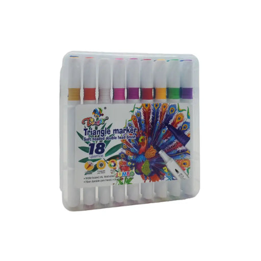 Set 18 Marcadores Triangulares Doble Punta En Base A Agua - Fliperex