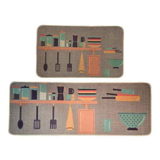 Set 2 Alfombras De Cocina Goma Antideslizante Diseño Cocina - Fliperex