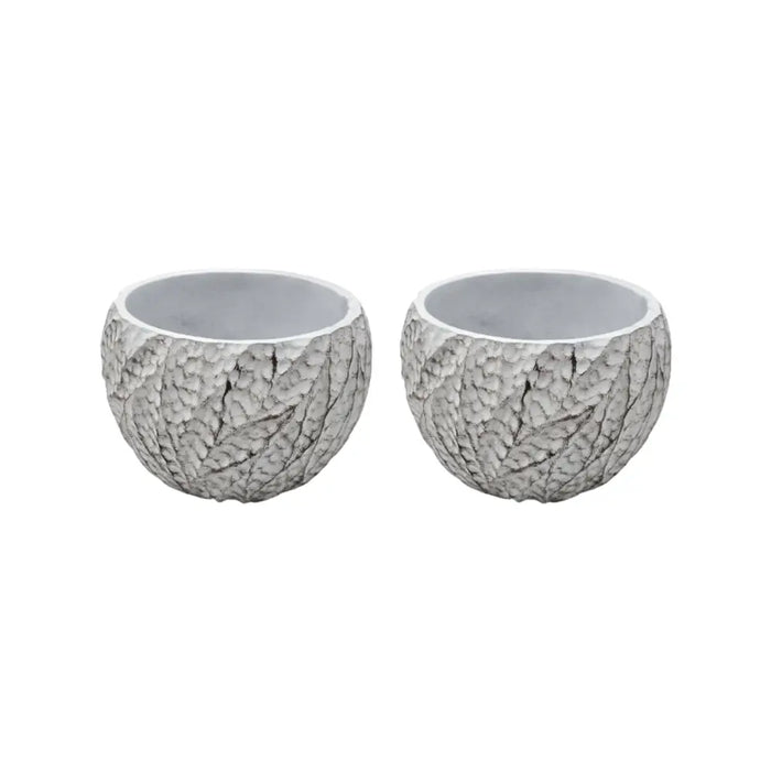 Set 2 Macetero Maceta Acabado Cemento Relieve Hojas Blanco M - Fliperex