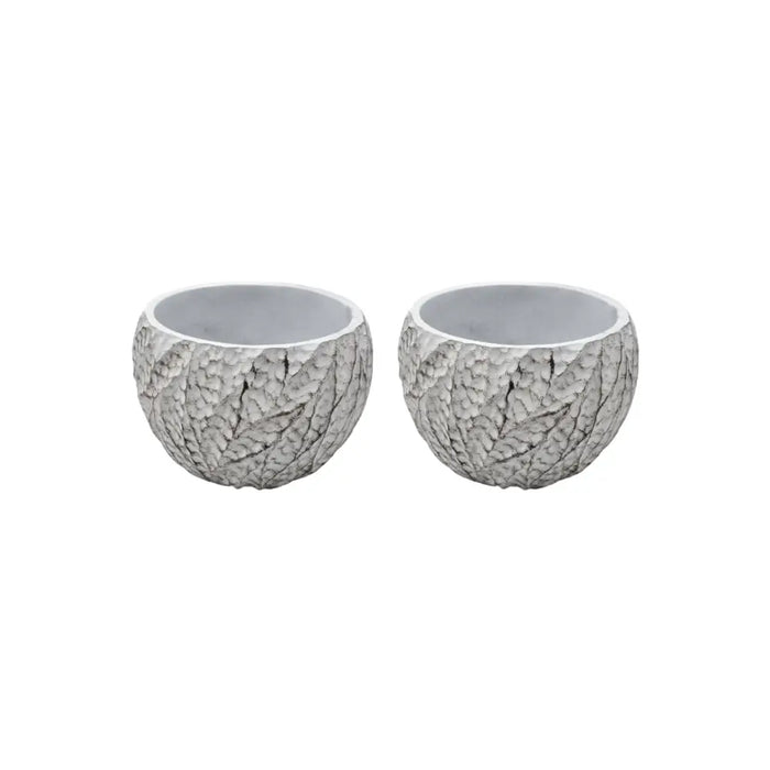 Set 2 Macetero Maceta Acabado Cemento Relieve Hojas Blanco S - Fliperex