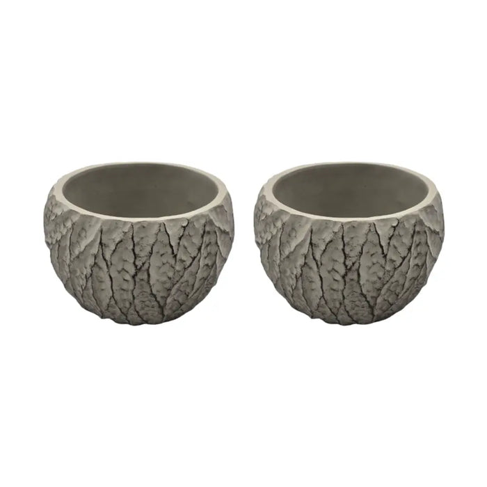 Set 2 Macetero Maceta Acabado Cemento Relieve Hojas Gris L - Fliperex