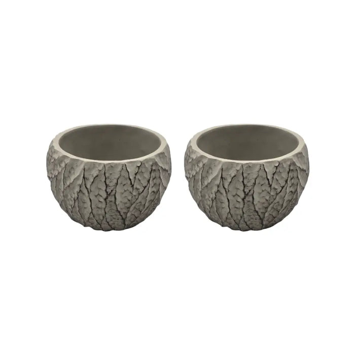 Set 2 Macetero Maceta Acabado Cemento Relieve Hojas Gris M - Fliperex
