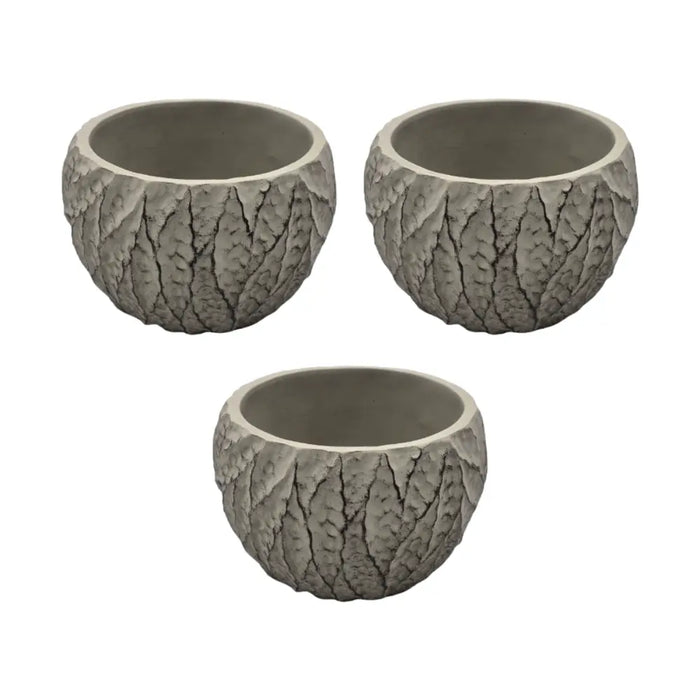 Set 3 Macetero Maceta Acabado Cemento Relieve Hojas Gris M - Fliperex