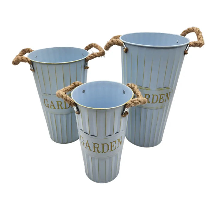 Set 3 Maceteros Floreros Baldes Metalicos Decorativos Garden - Fliperex