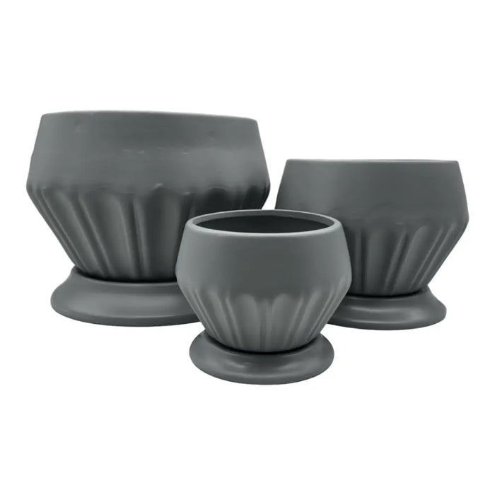 Set 3 Maceteros Maceta De Ceramica Diamante Elegante Gris - Fliperex