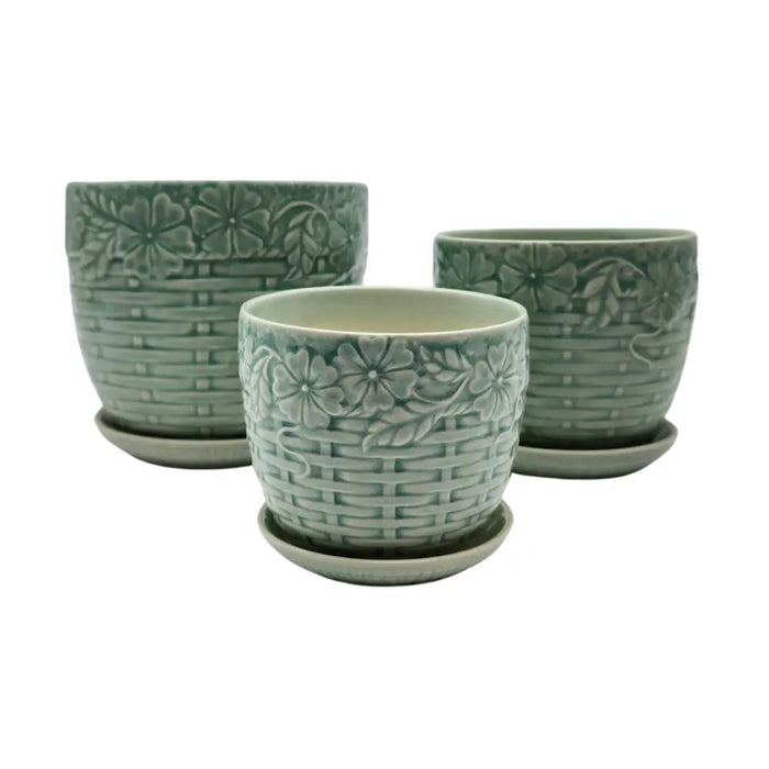 Set 3 Maceteros Maceta De Cerámica Diseño Flores Calipso - Fliperex