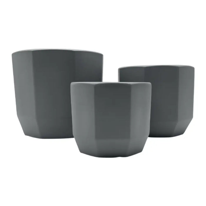 Set 3 Maceteros Maceta De Ceramica Gris Lineas Verticales - Fliperex