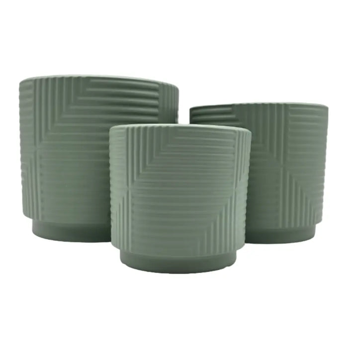 Set 3 Maceteros Maceta De Ceramica Verde Con Lineas Cuadrada - Fliperex
