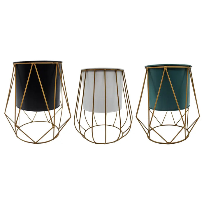 Set 3 Maceteros Maceta Geometrica Nordica Pedestal De Fierro - Fliperex