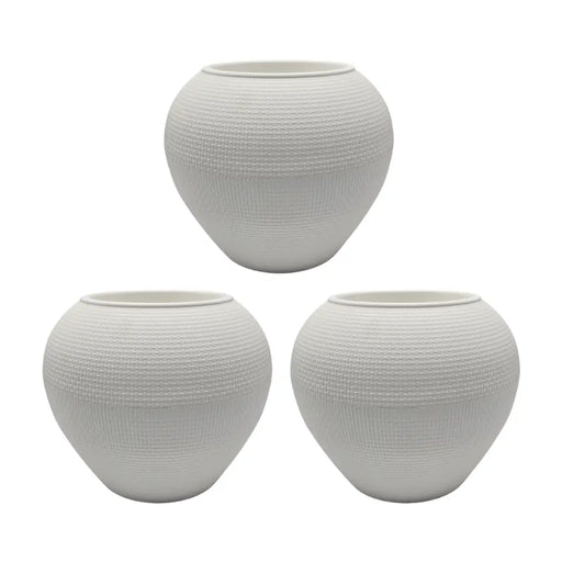 Set 3 Maceteros Plastico Redondo Ovalado Moderno Textura S - Fliperex