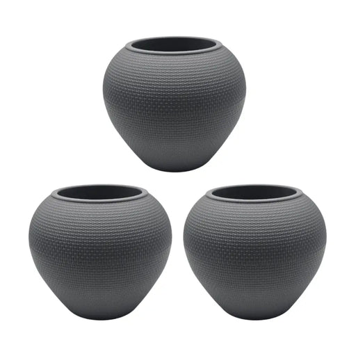 Set 3 Maceteros Plastico Redondo Ovalado Moderno Textura S - Fliperex