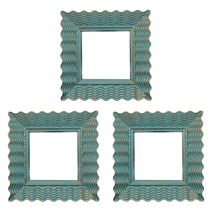Set 3 Marcos De Espejos Cuadrados Calipso Lineas Doradas - Fliperex