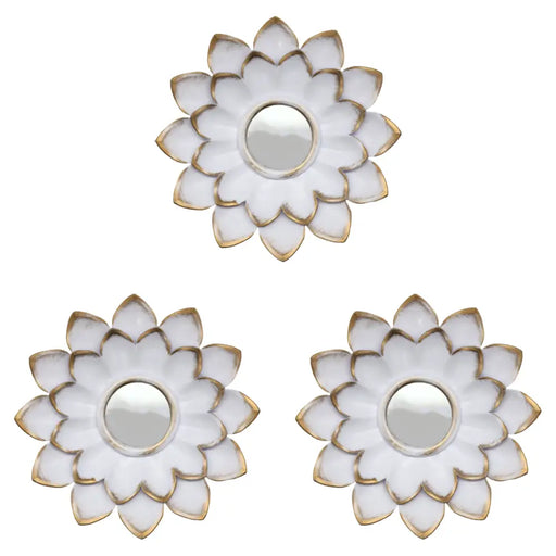 Set 3 Marcos De Espejos Flor De Loto Decorativo Blanco Deco - Fliperex