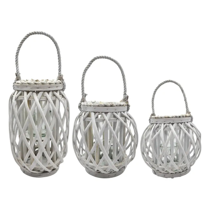 Set 3 Porta Vela Mimbre Rustico Blanco Terraza Decoracion - Fliperex