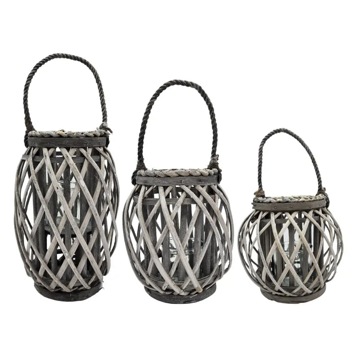 Set 3 Porta Vela Mimbre Rustico Terraza Decoracion Gris - Fliperex