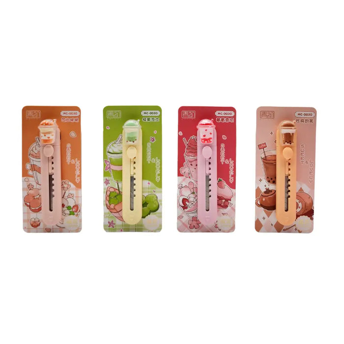 Set 4 Corta Cartón Cutter Mini Diseño Bebestible Kawaii Cute - Fliperex