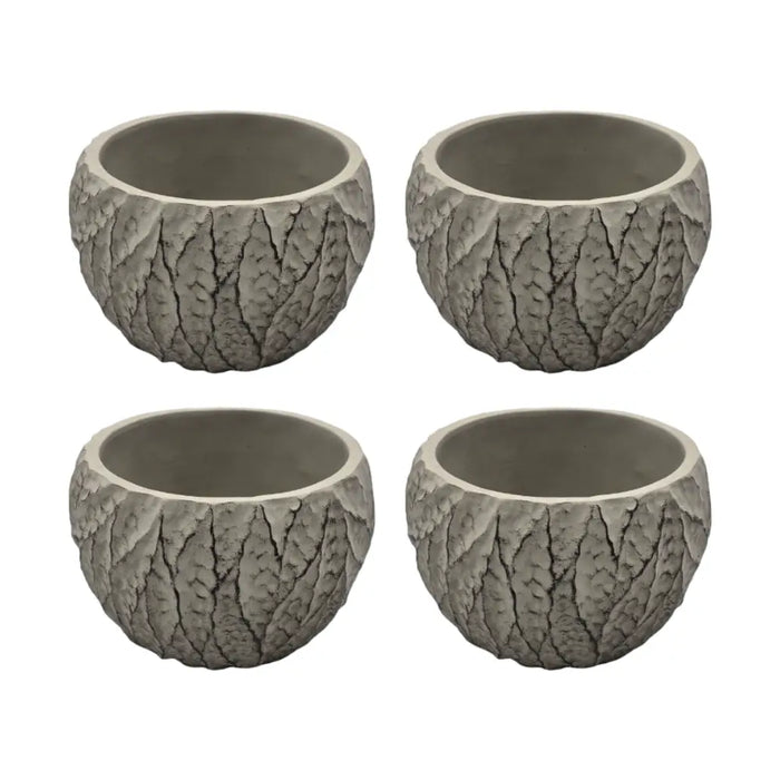 Set 4 Macetero Maceta Acabado Cemento Relieve Hojas Gris S - Fliperex