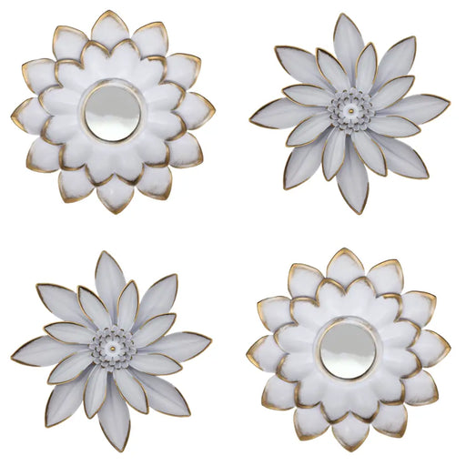 Set 4 Marcos De Espejos Flor De Loto Decorativo Blanco Deco - Fliperex