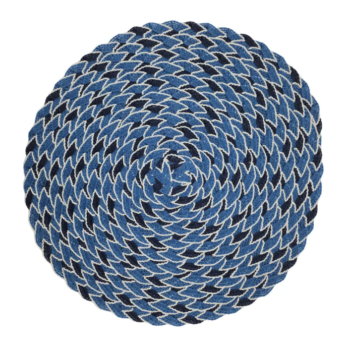 Set 6 Individuales Circulares Trenzados Completo Azul Blanco - Fliperex
