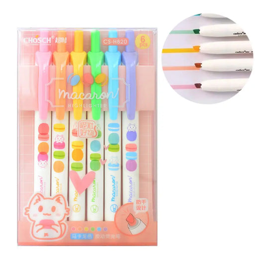 Set 6 Lapices Destacadores Punta Biselada Pastel Macaron - Fliperex