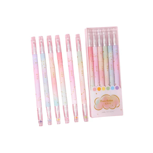 Set 6 Lapices Doble Punta Tinta Gel Color Arcoiris Y Negro - Fliperex