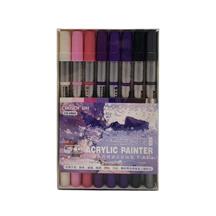 Set 8 Lapices Acrilicos Marcadores Doble Punta Profesionales - Fliperex