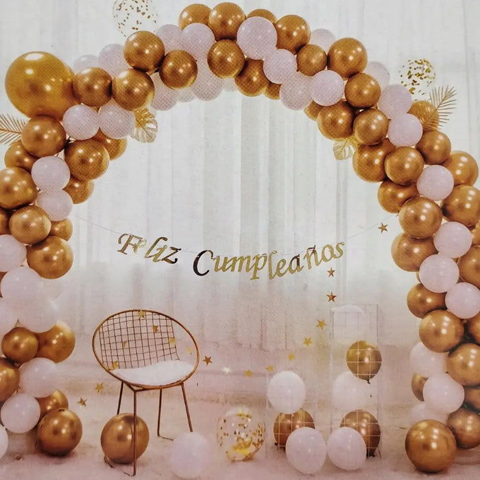 Set Arco De Globos Cumpleaños Fiestas Dorado 167 Piezas - Fliperex