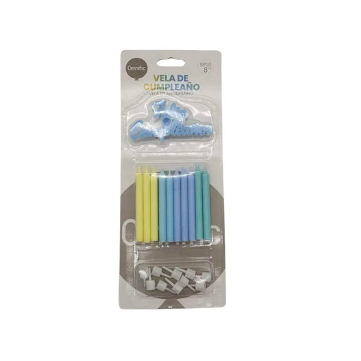 Set De 10 Velas De Cumpleaños Celeste Rosado Con Decorativo - Fliperex