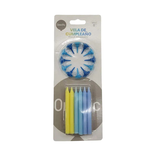 Set De 12 Velas De Cumpleaños Celeste Rosado Coloridas - Fliperex