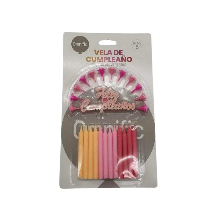 Set De 12 Velas De Cumpleaños Celeste Rosado Con Decorativo - Fliperex