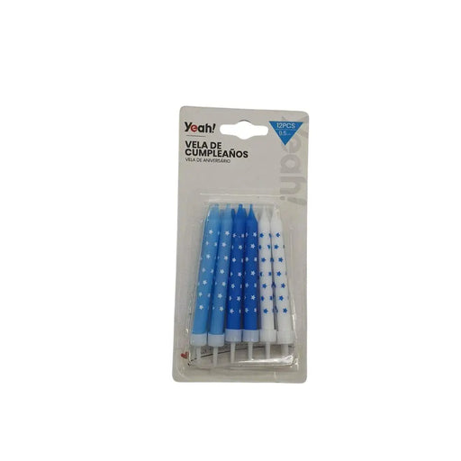 Set De 12 Velas De Cumpleaños Celeste Rosado Happy Birthday - Fliperex