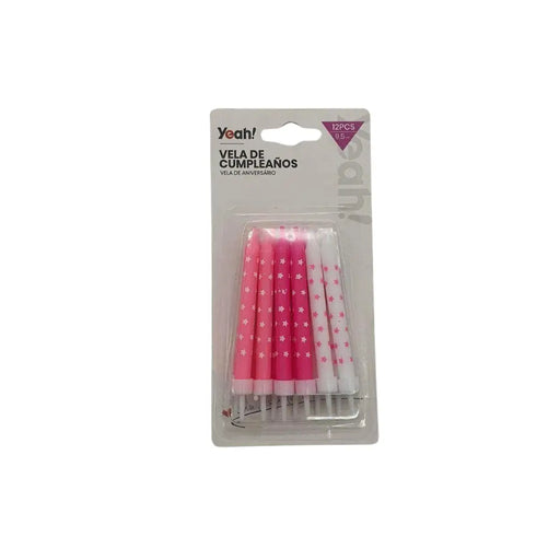 Set De 12 Velas De Cumpleaños Celeste Rosado Happy Birthday - Fliperex