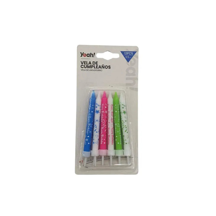 Set De 12 Velas De Cumpleaños Multicolores Happy Birthday - Fliperex