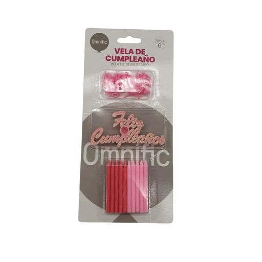 Set De 20 Velas De Cumpleaños Celeste Rosado Con Decorativo - Fliperex