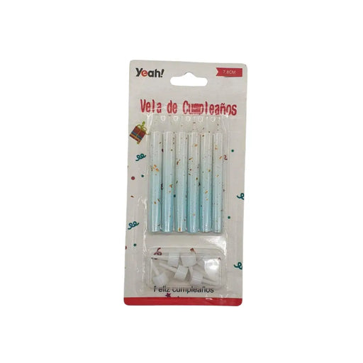 Set De 6 Velas De Cumpleaños Celeste Rosado Detalles Dorados - Fliperex