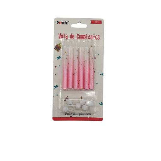 Set De 6 Velas De Cumpleaños Celeste Rosado Detalles Dorados - Fliperex
