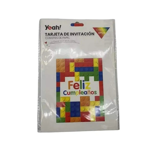 Tarjetas Invitación Diseño Bloques 6 Unidades Cumpleaños - Fliperex