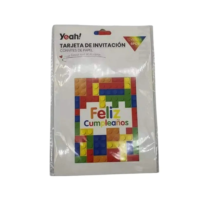 Tarjetas Invitación Diseño Bloques 6 Unidades Cumpleaños - Fliperex