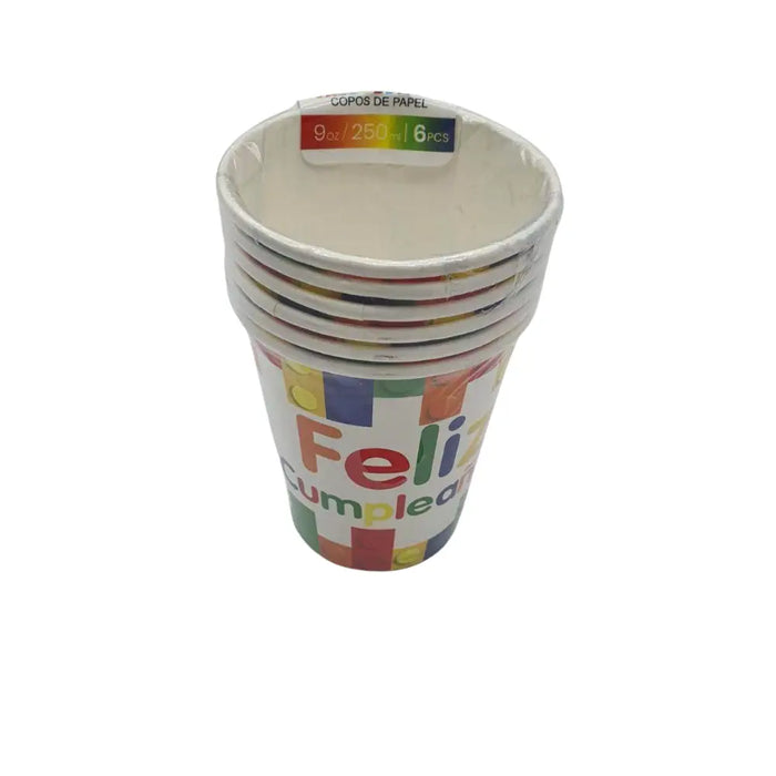 Vasos Cartón 6 Unidades Cumpleaños Diseños 250ml Ecológico