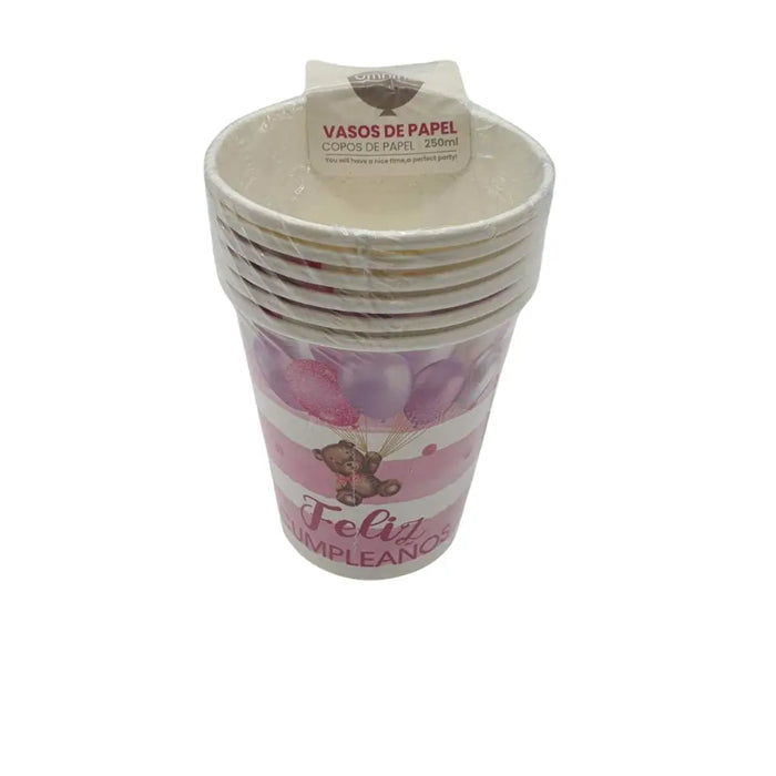 Vasos Cartón 6 Unidades Cumpleaños Diseños 250ml Ecológico