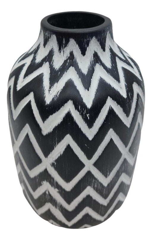 Florero Ceramica Diseño Etnico Vintage Blanco Negro Mediano - Fliperex