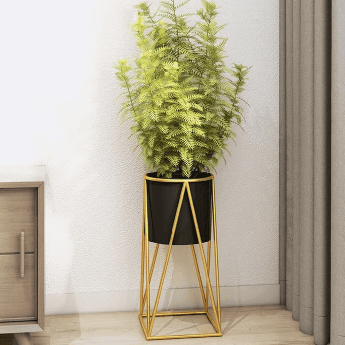 Porta Macetero Pedestal Maceta Plantas Negro Dorado Mediano - Fliperex
