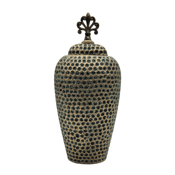 Jarron Florero Ceramica Diseño Envejecido Puntos Alargado - Fliperex