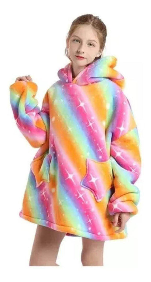 Polerón Sherpa Arcoiris Con Capucha Para Niñas Invierno - Fliperex