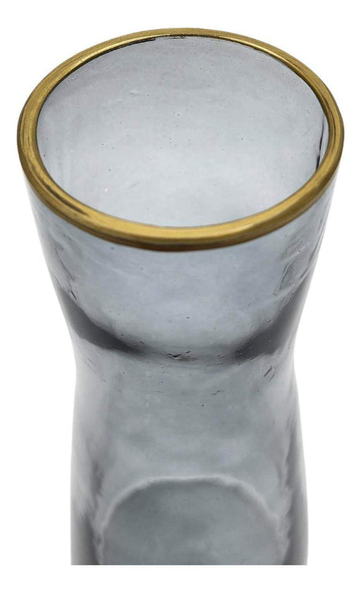 Florero Decorativo De Vidrio Gris Liso Borde Dorado - Fliperex