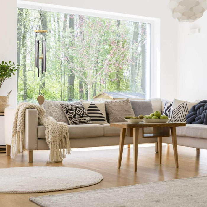 Colgante Campana De Viento Tubos Diseño Moderno Color Madera - Fliperex