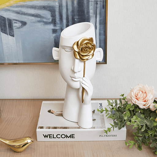 Florero Retrato Nordico Escultura Rostro De Resina Blanco - Fliperex