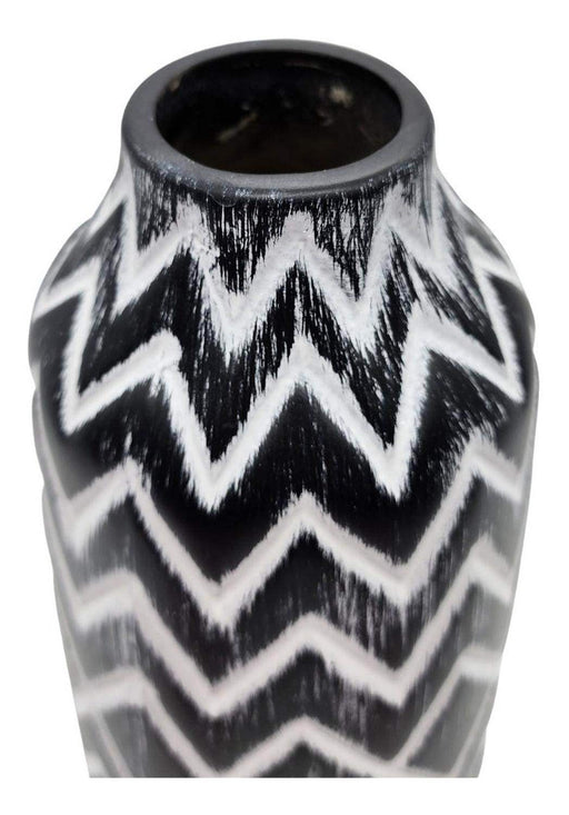 Florero Cerámica Diseño Étnico Vintage Blanco Y Negro Largo - Fliperex