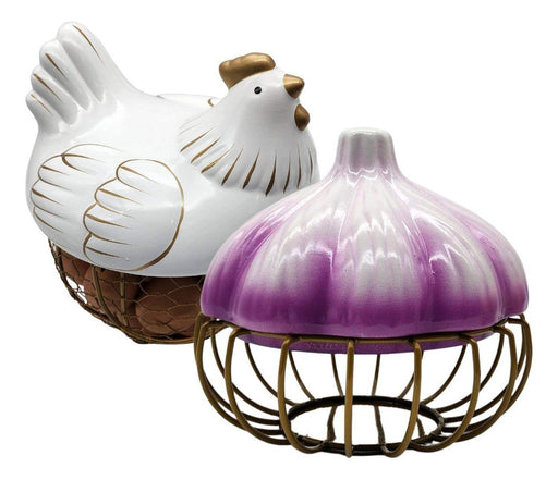 Pack Porta Huevos Y Porta Ajos Decorativos Cocina - Fliperex