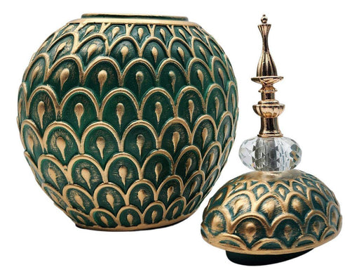 Florero Jarrón De Cerámica Verde Dorado Diseño Vintage - Fliperex